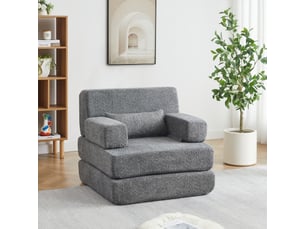 Canapé convertible 2-en-1 1 place 90 x 90 x 80 cm avec couchage pliant, dossier réglable et structure en fer, chenille, gris