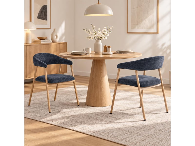 Chaises de salle à manger lot de 2 rembourrée en chenille, pieds en métal effet bois, bleu - Conforama B