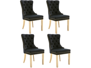 Chaise de salle à manger lot de 4 avec anneau décoratif, velours noir et pieds en acier inoxydable doré, 50,5×45×95 cm