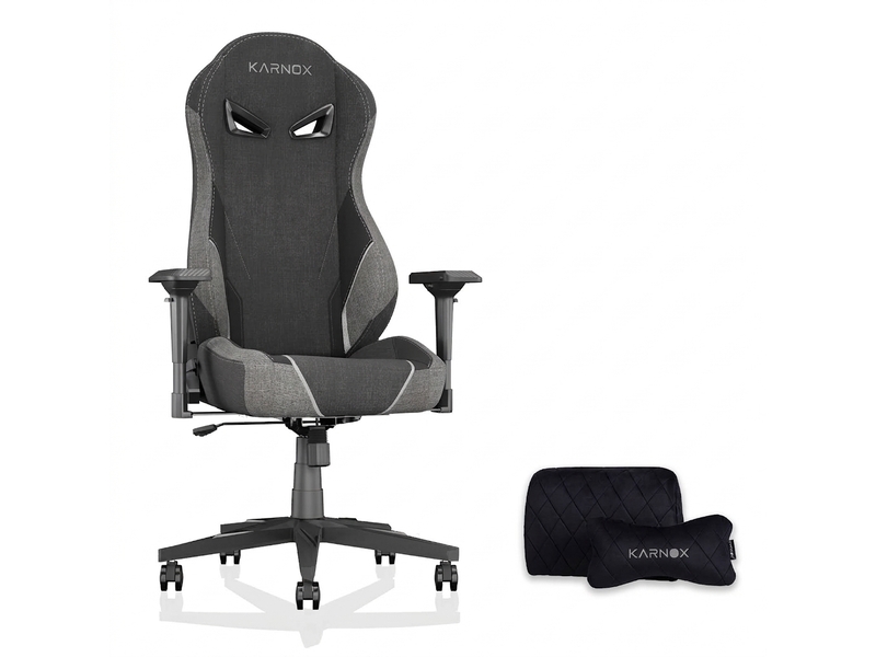  Chaise gaming ergonomique en tissu gris foncé, dossier haut, appuie-tête et soutien lombaire, inclinable à 155° avec verrouillage  - Conforama A