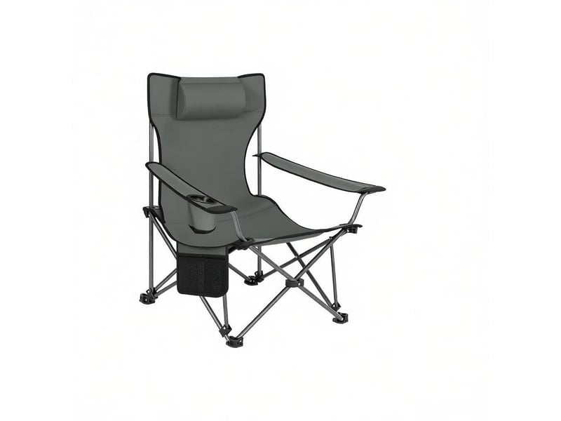 Fauteuil de camping pliant gris avec repose-pieds extensible, dossier réglable et sac de transport inclus - Conforama A