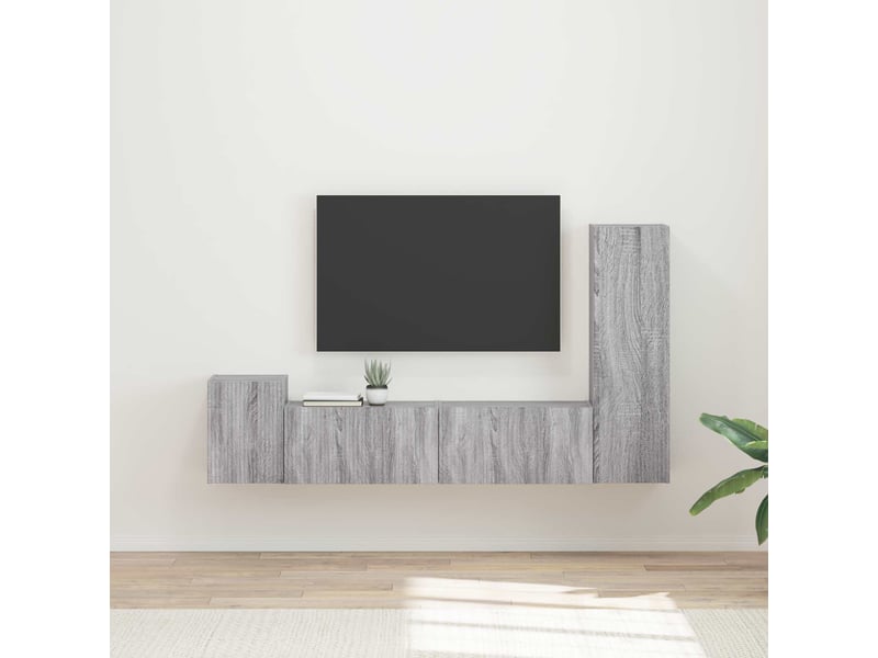  Ensemble meuble tv - banc tv - meuble de rangement 4 pcs gris sonoma bois d'ingénierie  - Conforama B