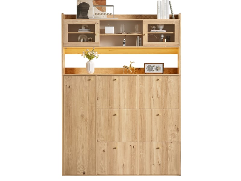  Meuble à chaussures 130x25x180 cm avec led et 6 abattants, coloris naturel  - Conforama A