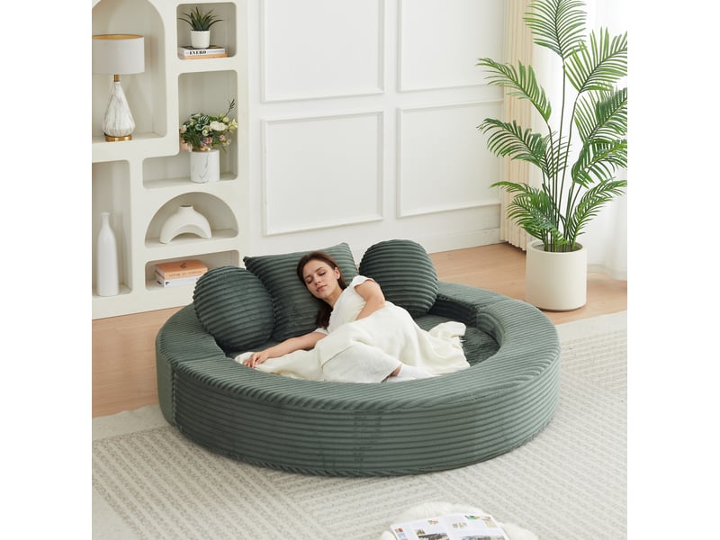  Canapé convertible 4 en 1 compressé, 180x92x84 cm en mousse confort  et velours côtelé couleur vert, simple  - Conforama B