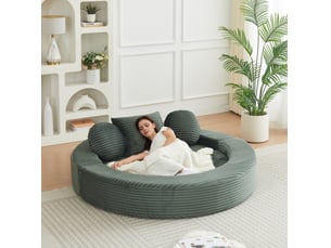 Canapé convertible 4 en 1 compressé, 180x92x84 cm en mousse confort et velours côtelé couleur vert, simple