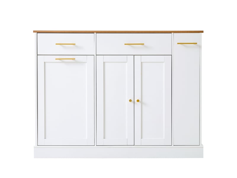 Desserte de cuisine avec plateau rabattable, 3 tiroirs, meuble à déchets et étagère coulissante, 120 × 70 × 91,5 cm - Conforama A