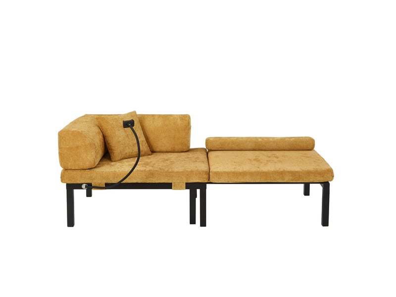  Canapé convertible pliant 1 place avec lit coulissant et dossier à coussin, en bois et velours jaune, 176 × 81 × 64 cm  - Conforama A
