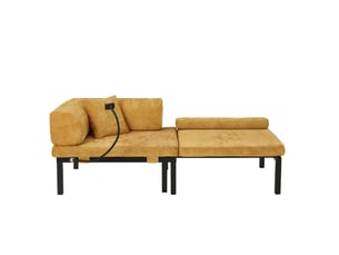 Canapé convertible pliant 1 place avec lit coulissant et dossier à coussin, en bois et velours jaune, 176 × 81 × 64 cm