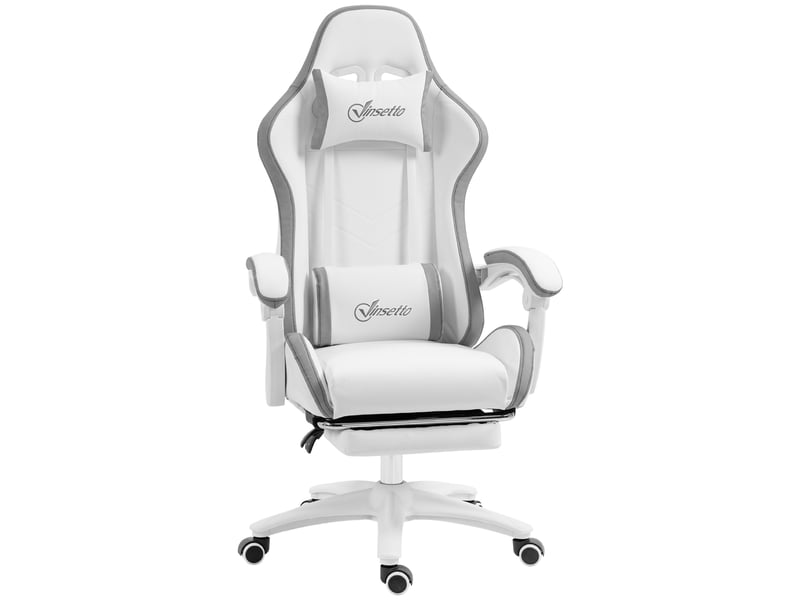 Chaise gaming fauteuil gaming ergonomique avec dossier inclinable à 135° et soutien lombaire, 65 x 65 x 121-129 cm blanc - Conforama A