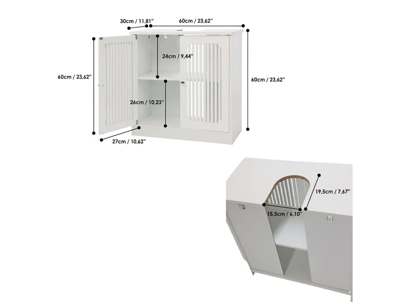 Meuble sous lavabo sans lavabo sur pied avec portes persiennes blanc - Conforama E