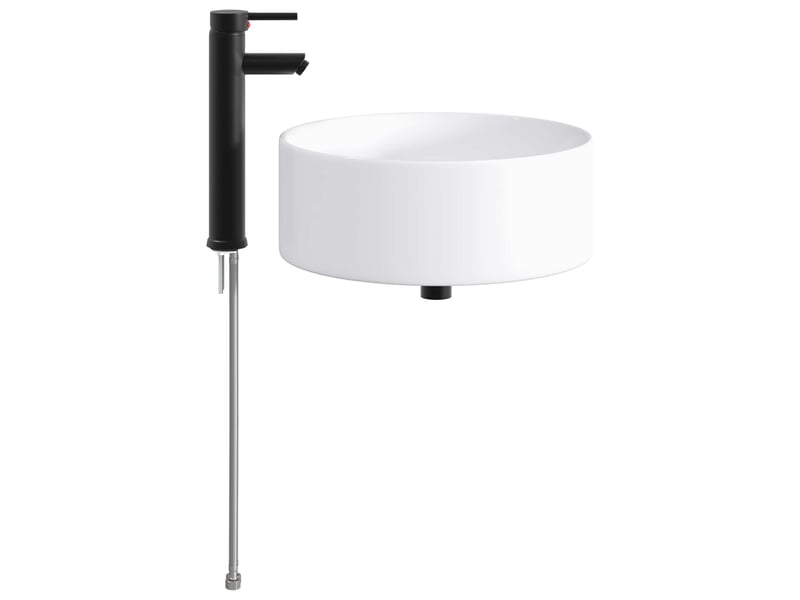  Lavabo de salle de bain avec robinet et évacuation noir mat shl3678  - Conforama E