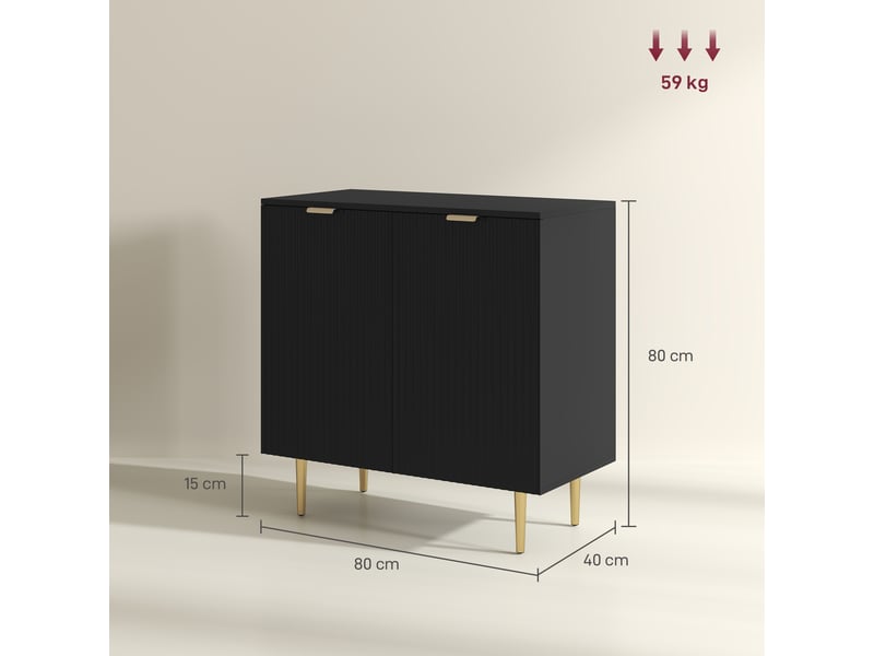  Buffet 2 portes avec étagère réglable mdf et métal noir 80 x 40 x 80 cm  - Conforama C