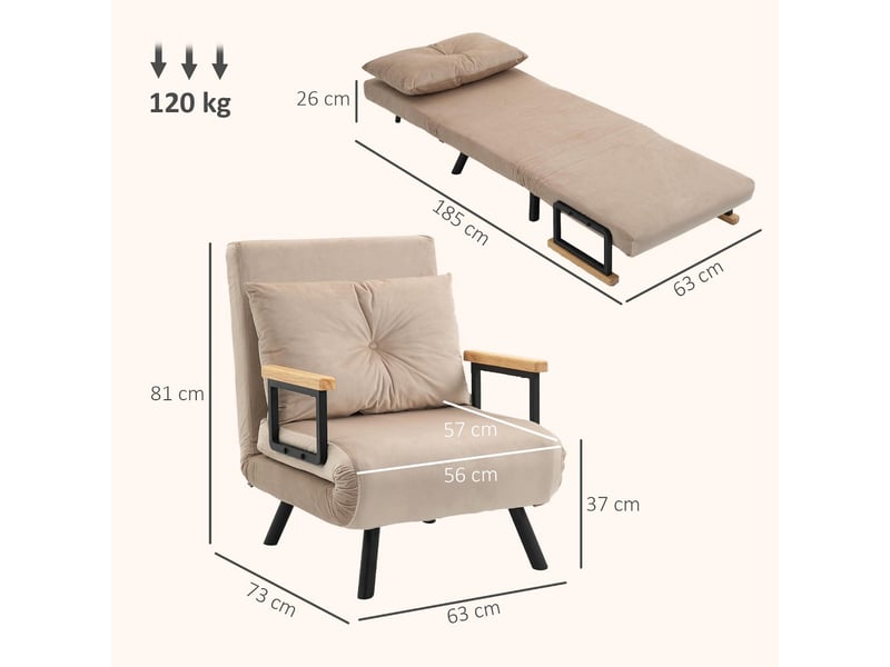  Fauteuil convertible 1 place dossier inclinable 5 positions avec coussin noir et naturel  - Conforama C