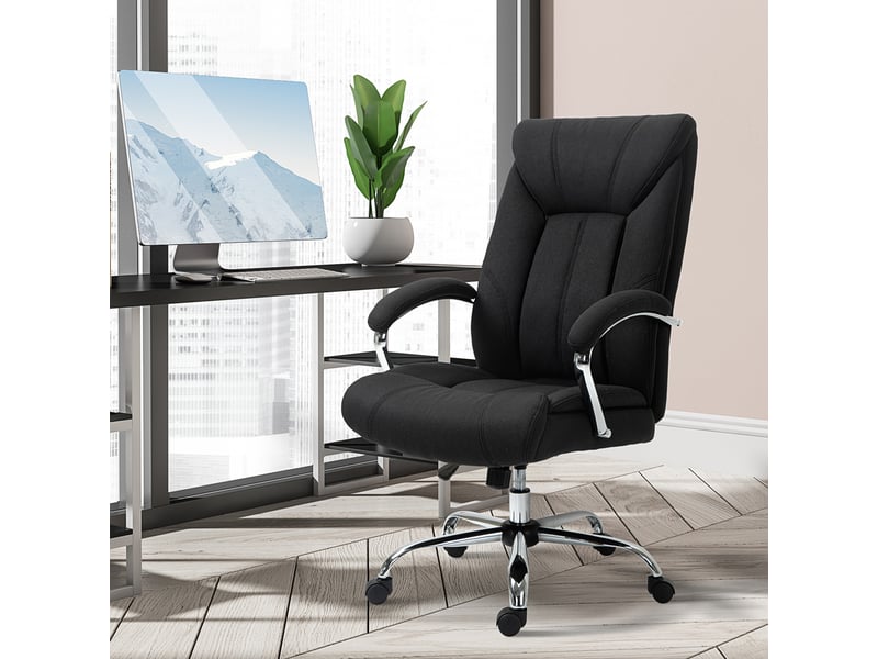  Fauteuil de bureau ergonomique, chaise bureau, lin (100% polyester), 78x65x118cm, noir  - Conforama C