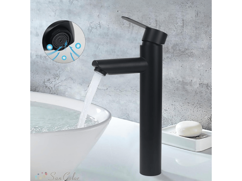  Robinet de salle de bain chaud et froid, robinet de lavabo, acier inoxydable, noir, bec droit haut, tube de 60 cm ZPB502366J - Conforama E
