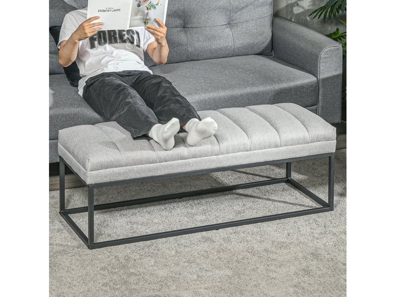  Banc rembourré tcqpz 120 x 44 x 45,5 cm aspect lin polyester gris clair  - Conforama D