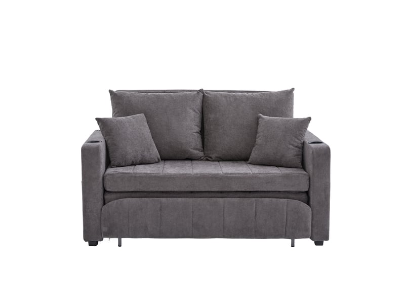  Canapé convertible lit gris chenille multifonctionnel avec rangement bras et usb pour salon moderne  - Conforama A