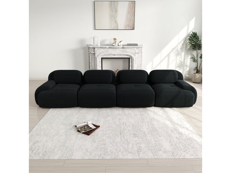  Canapé modulable, canapé 4 places, en velours tricoté, noir, sans montage, sans structure, bureau, pour chambre  - Conforama C