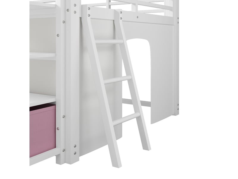  Lit mezzanine enfant 140x200 cm – blanc – bureau, étagères, tiroirs en tissu et éclairage led - sans matelas  - Conforama E