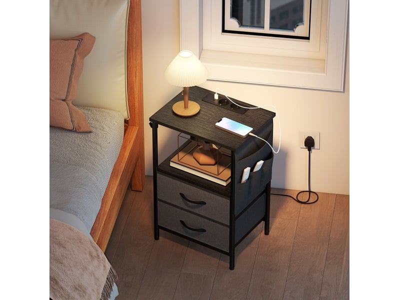  Console avec 2 tiroirs, niche ouverte, prise secteur et ports usb pour salon et chambre, 40 × 30 × 60 cm  - Conforama C