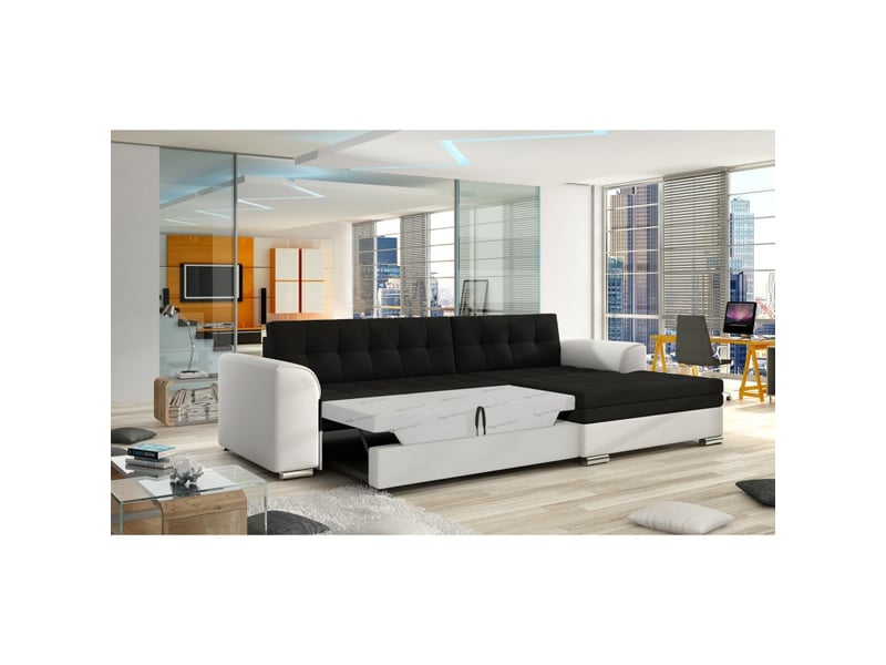 Canapé d'angle convertible conforto 4 places noir et blanc – angle droit - Conforama C