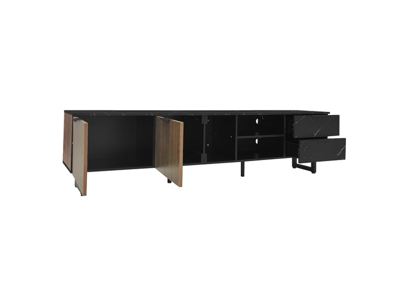  Meuble tv - 200 cm - éclairage led multicolore - pieds 15 cm - design marbré noirbois foncé  - Conforama R