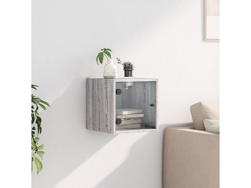  Table de chevet - cabinet de chevet - table de nuit avec porte en verre sonoma gris 35x37x35 cm  - Conforama B