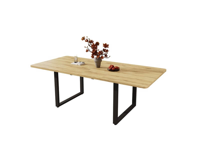  Table à manger extensible 140180220 x 80 cm – naturel – 6 à 10 personnes, pieds métalliques noirs  - Conforama A