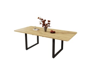 Table à manger extensible 140180220 x 80 cm – naturel – 6 à 10 personnes, pieds métalliques noirs