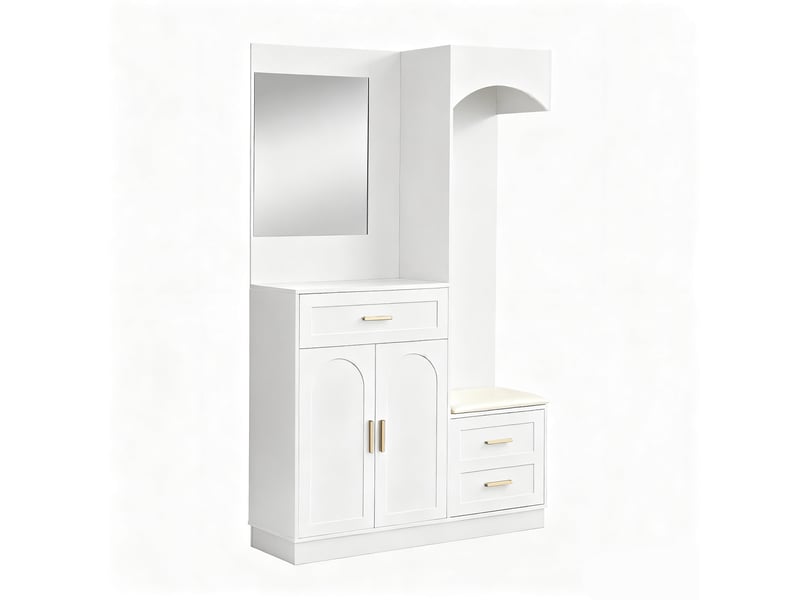  Portemanteau avec banc et rangement blanc 110 x 185.5 cm en mdf  - Conforama W