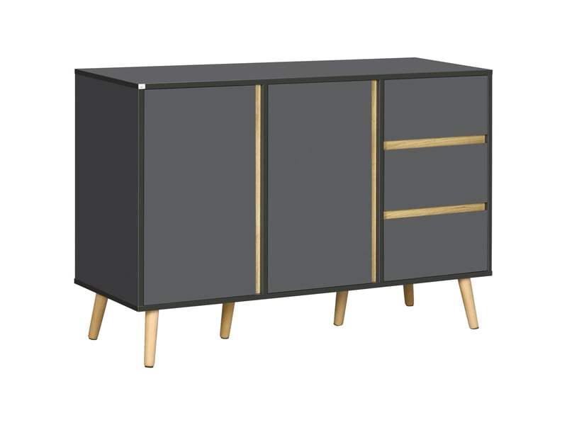  Buffet bas meuble de rangement sur pieds style scandinave 2 portes 3 tiroirs gris anthracite 120 x 40 x 80 cm  - Conforama B