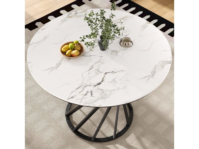  Table de cuisine 80×80×76, plateau mdf marbré table à manger, structure métal robuste, pieds réglables, surface facile d'entretien  - Conforama B