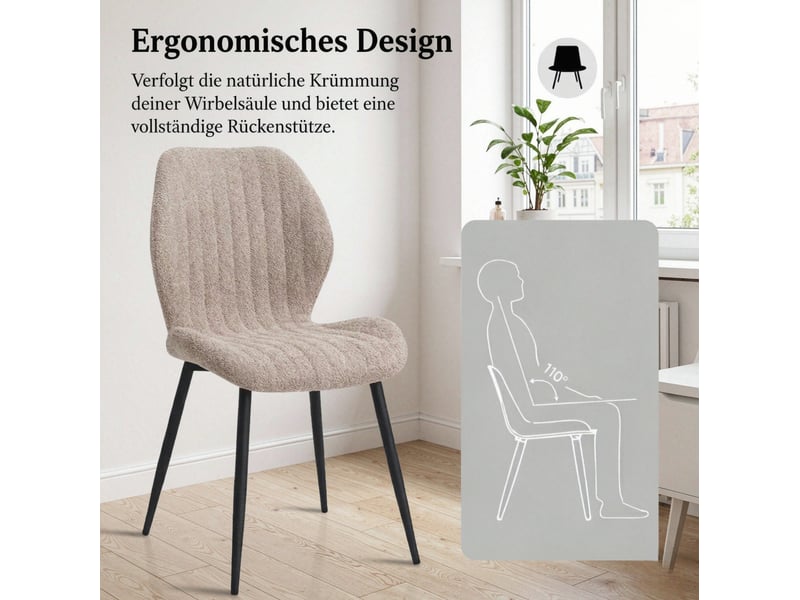  Lot de 4 chaises de salle à manger marron en tissu, pieds en acier thermolaqué, rembourrées pour vos repas  - Conforama D