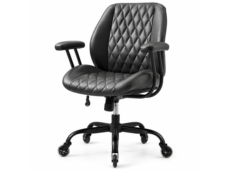  Chaise de bureau 62x62x96 cm noir, aspect cuir, dossier ergonomique et hauteur d'assise réglable  - Conforama A