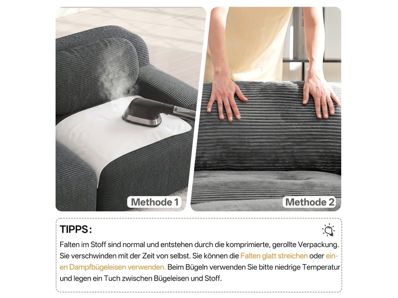  Canapé 2 places 208x103x70 cm modulaire en tissu corduroy gris  - Conforama E