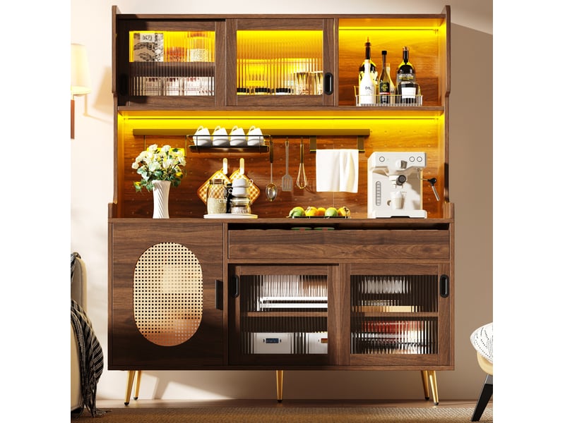  Buffet haut de cuisine 5 portes avec led 145 x 39 x 171 cm evryae  - Conforama C