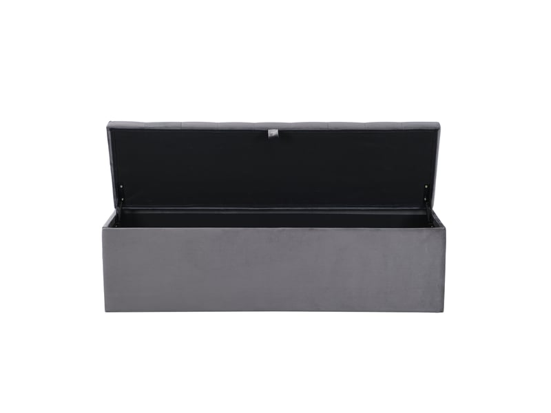  Banc coffre tcqpz en velours gris 138 x 41 x 42 cm avec rangement  - Conforama A