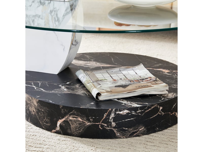  Table basse rectangulaire 90×70×44 cm, mdf et verre, noir et blanc Fay Lum - Conforama E