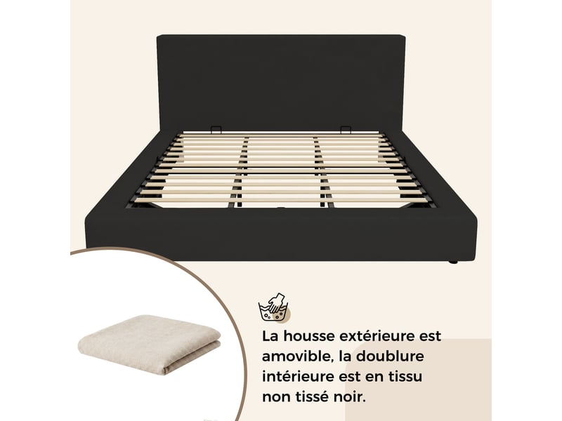  Lit coffre rembourré 180x200 cm coloris beige chenille  - Conforama D