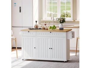 Îlot de cuisine mobile 137x70x89,5 cm blanc et naturel avec plateau rabattable