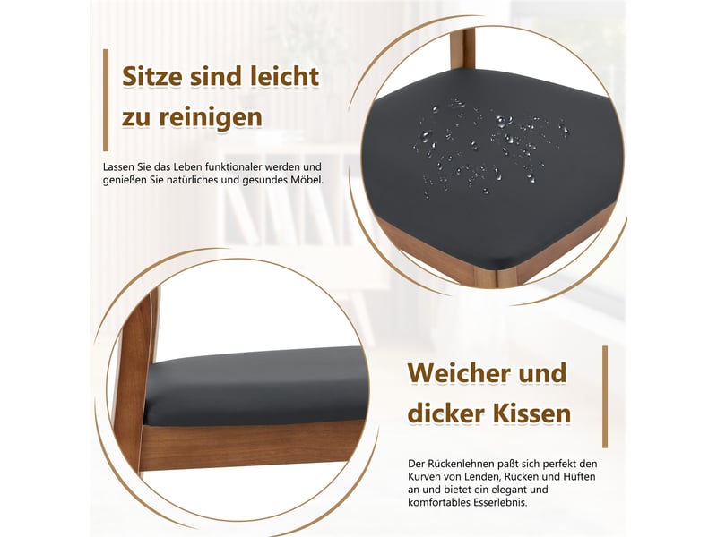  Lot de 2 chaises de salle à manger,50x44x88 cm,pu et bois d'hévéa,noir  - Conforama E