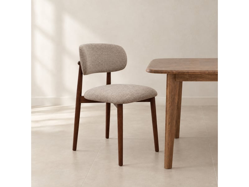  Lot de 4 chaises en bois de chêne noyer rembourrées en beige  - Conforama B