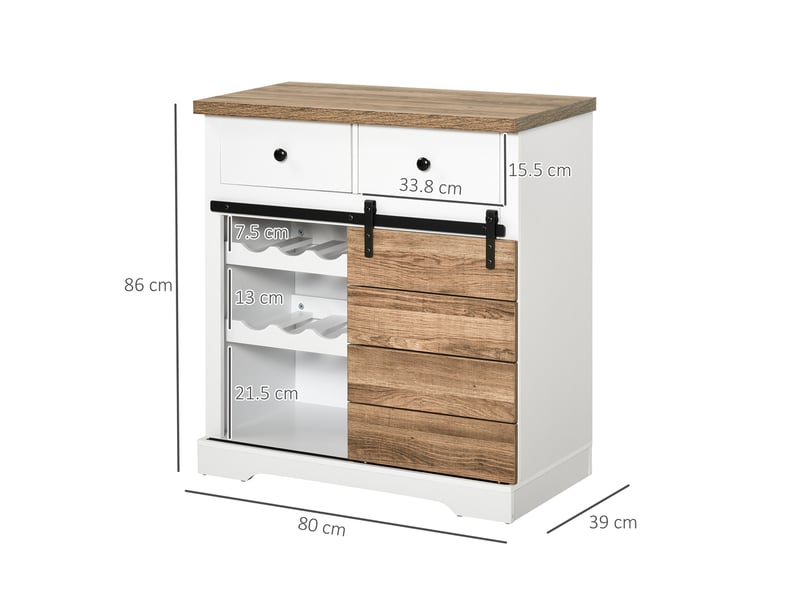  Meuble de cuisine rustique avec 2 tiroirs, étagères ouvertes et porte-bouteilles, en bois et métal, 80 x 39 x 86 cm  - Conforama E
