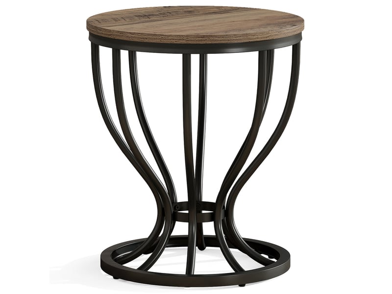 Table d'appoint ronde (50 cm) au design industriel, avec plateau en bois et structure en métal – petite table basse ou table de chevet pour salon, chambre ou balcon  - Conforama A