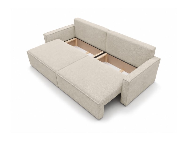  Farah - canapé droit 3 places convertible accoudoirs slim en tissu bouclettes texturées  - Conforama D