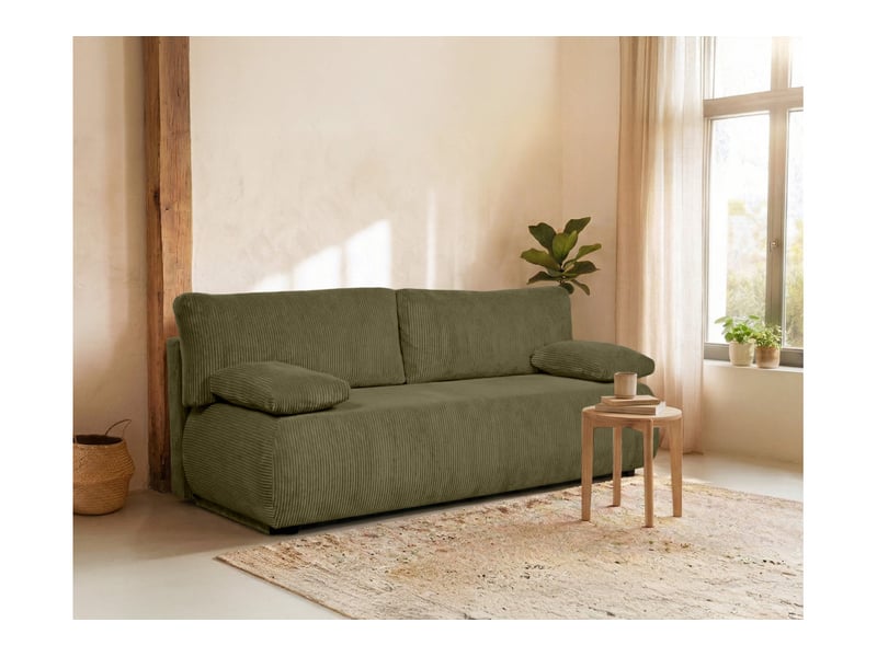 Canapé droit veluto convertible avec coffre en velours côtelé - vert kaki VELUTO - Conforama B