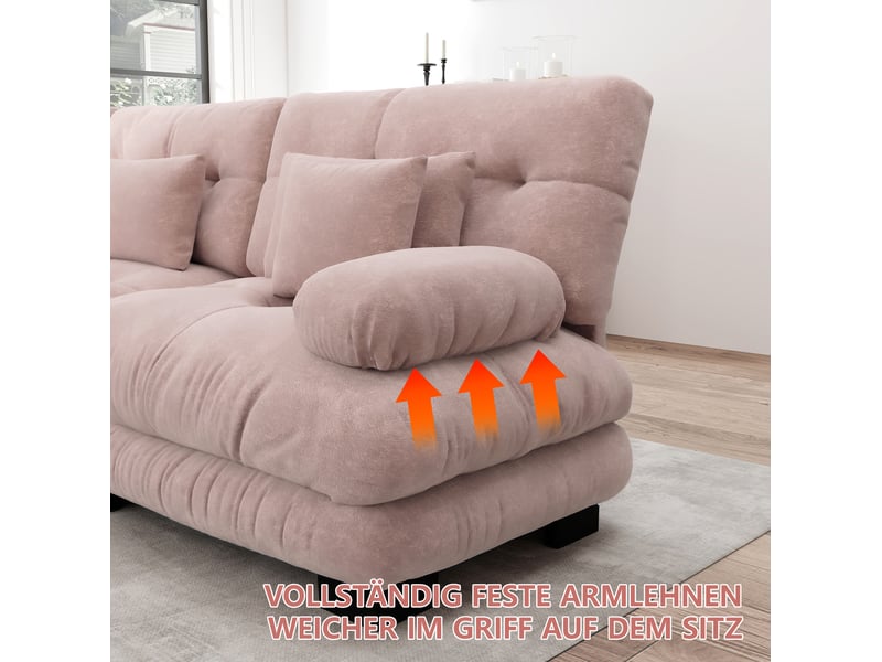  Canapé d’angle modulaire u 4 places 406x145x81 cm, poufs mobiles, confort enveloppant, salon, chenille, rose  - Conforama E