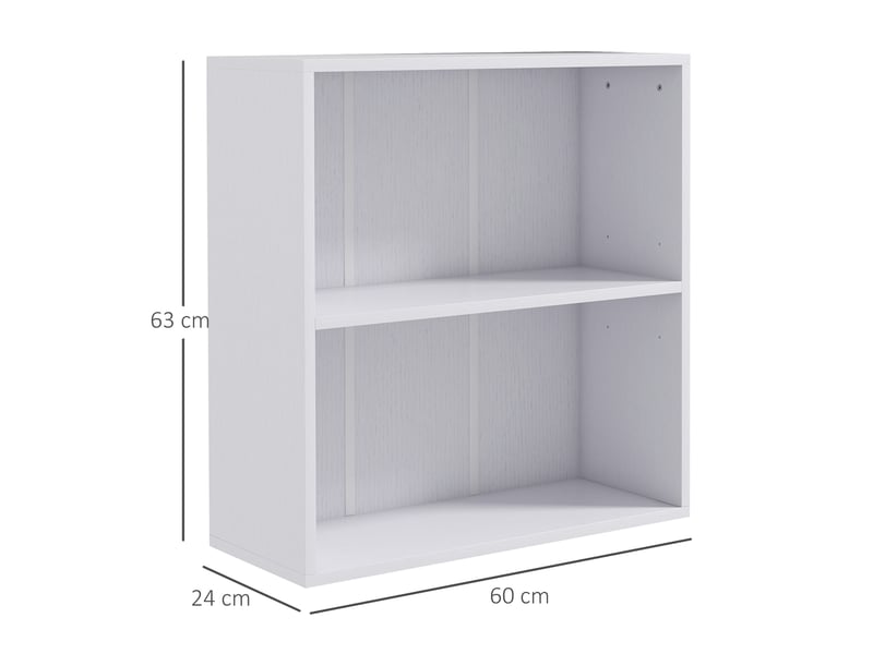  Bibliothèque étagère de rangement avec 2 compartiments et étagère réglable, 60 x 24 x 63 cm, blanc  - Conforama E