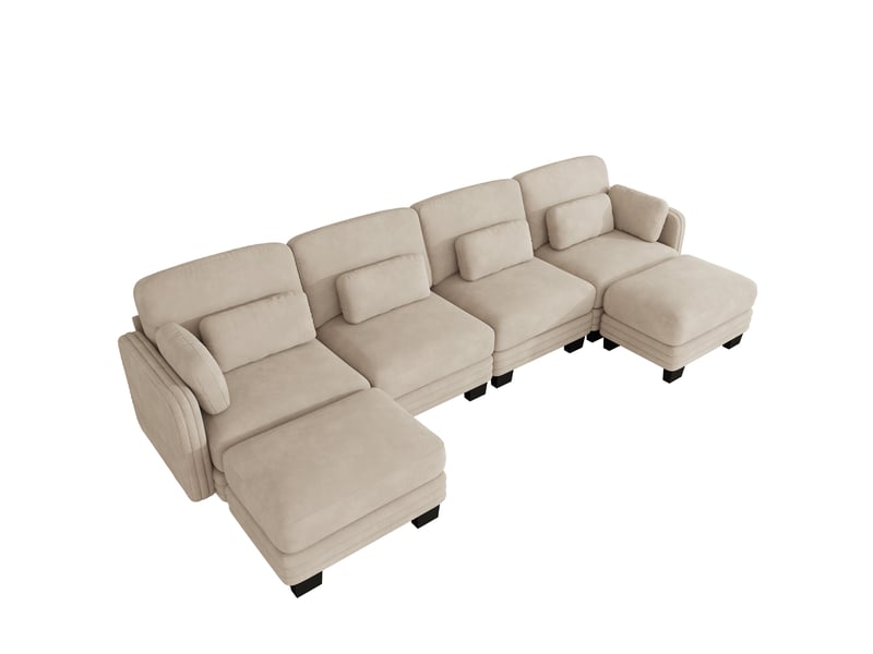 Canapé d'angle modulable en u 4 places 330x143x88 cm chenille café clair - Conforama A