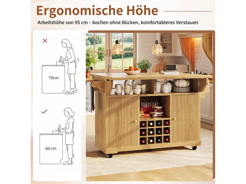  Desserte de cuisine pliable à roulettes avec rangements 142.5x80x95 cm N620CC260519N - Conforama E